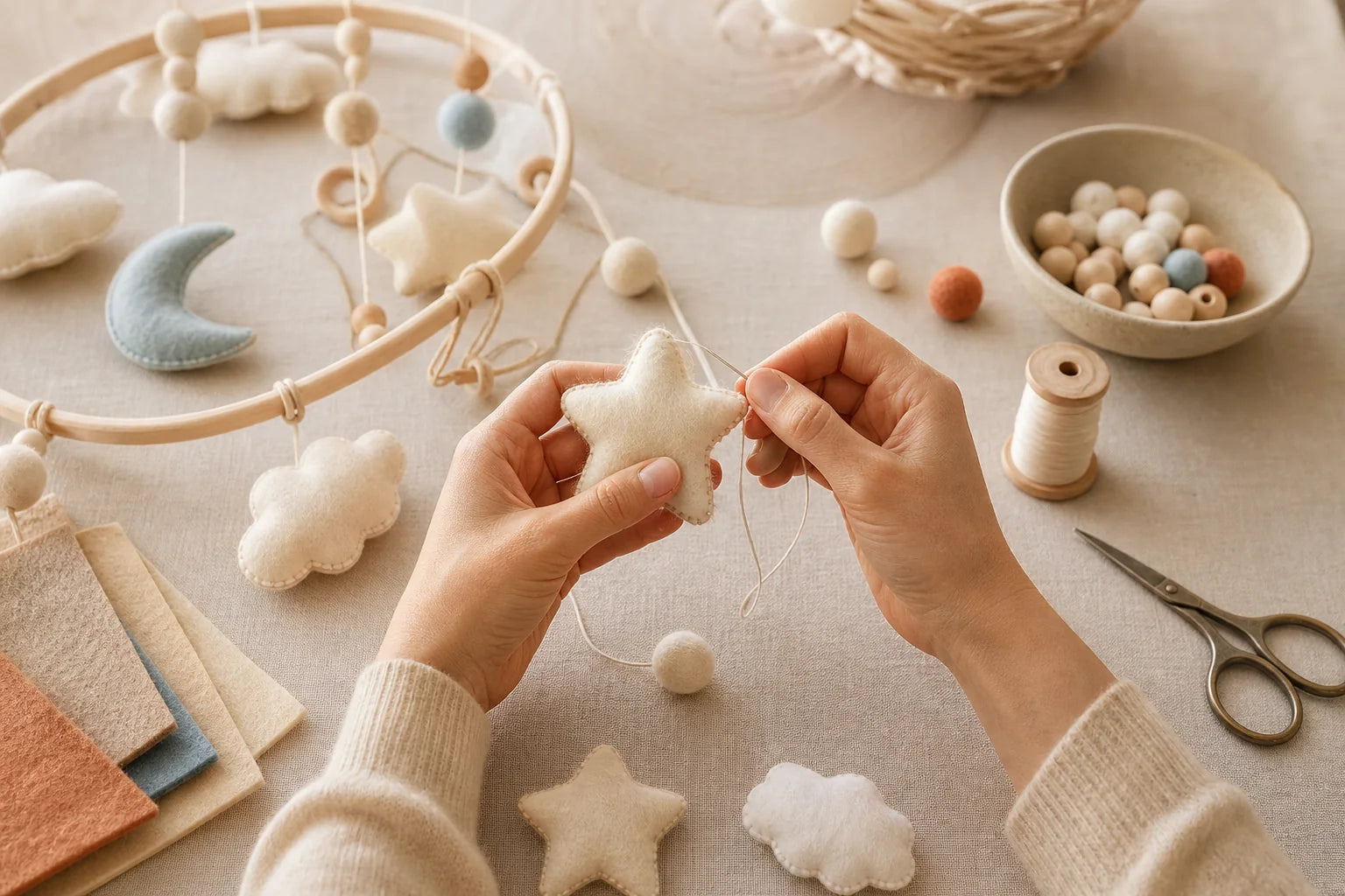Dettaglio della lavorazione artigianale in pannolenci BabyGoal