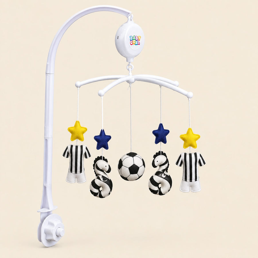 Carillon BabyGoal completo: braccio con morsetto, carillon, raggiera e personaggi in pannolenci